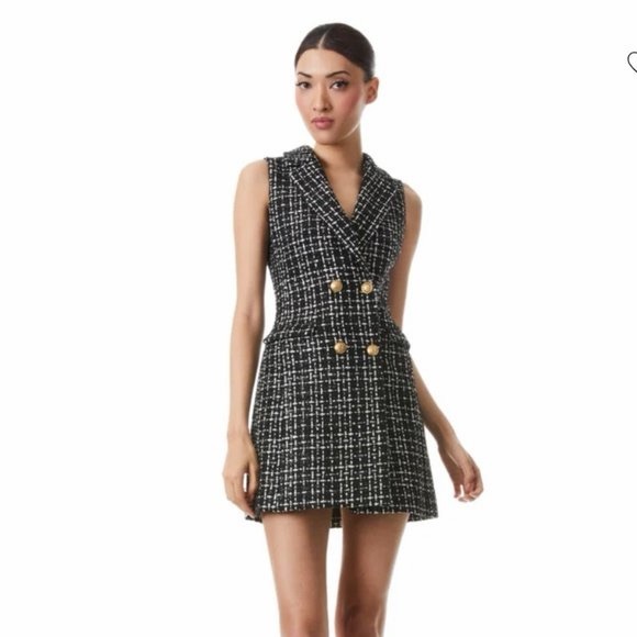 Alice + Olivia Jordy Double-Breasted Tweed Tuxedo Dress - Picture 4 of 4